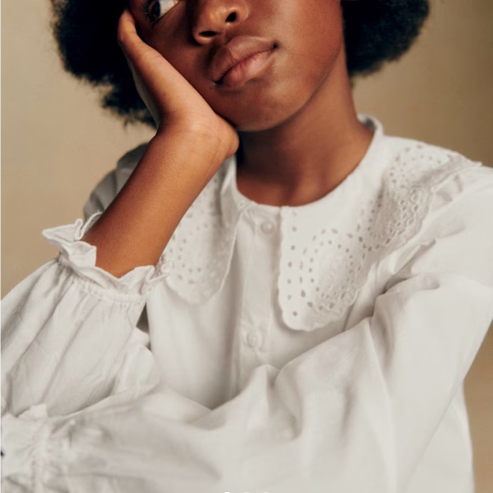 Sezane White Kids Blouse with Eyelet Collar - Picture 2 of 5